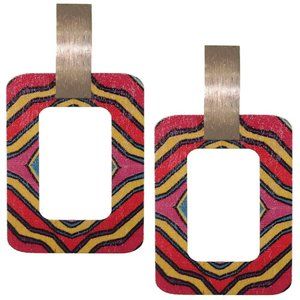 Red Yellow Tribal Pattern Wooden Earrings